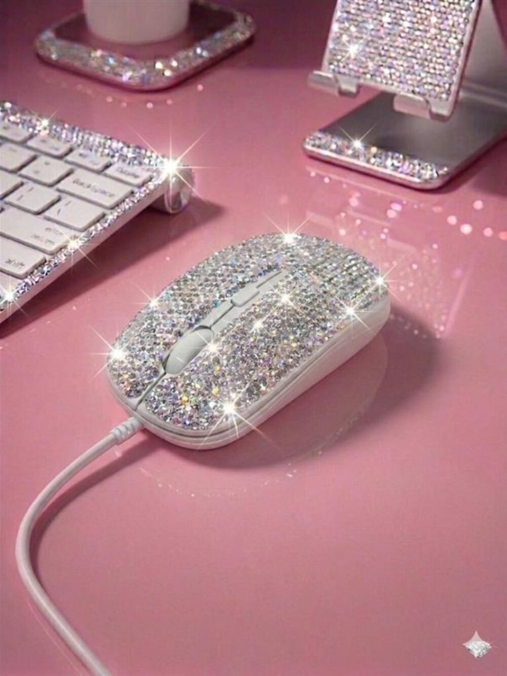 Bling Rhinestone Wired Mouse – Sparkly Crystal Computer Mouse, Cute Aesthetic De